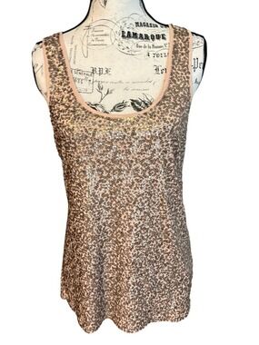 J. Crew Sequin Tank Top Scoop Neck Rose Gold Sequins Blush Pink Size M